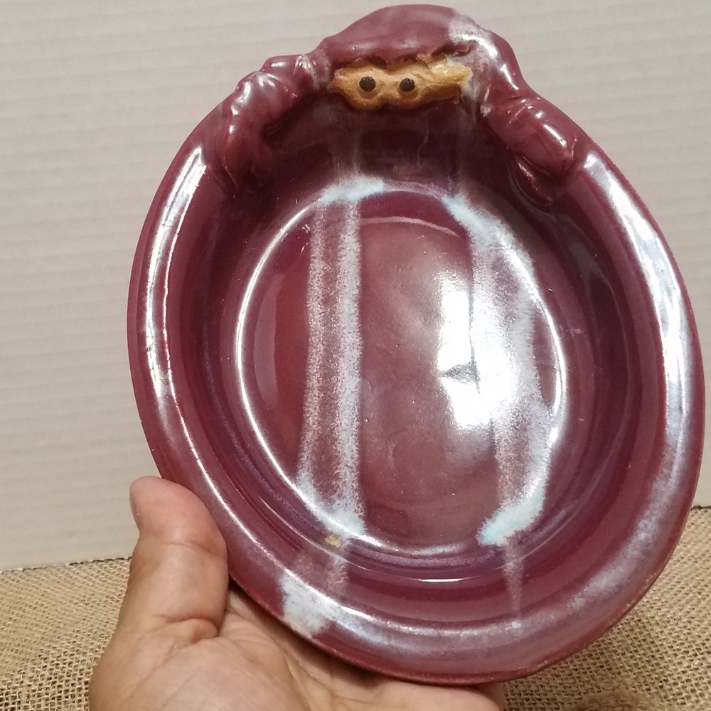 Signed Art Pottery Tray w/mini Crab on the Edge